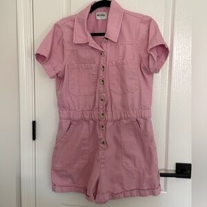 Show Me Your MuMu Pink Button-Up Shorts Cannon Romper